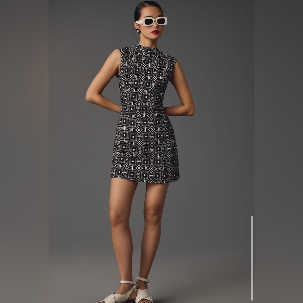 Anthropologie Black and White Geometric Sleeveless Mini Dress
